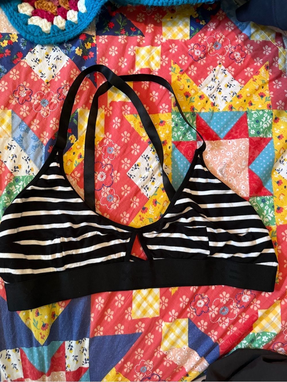 TomboyX Black and White Striped Bralette with Halter Straps